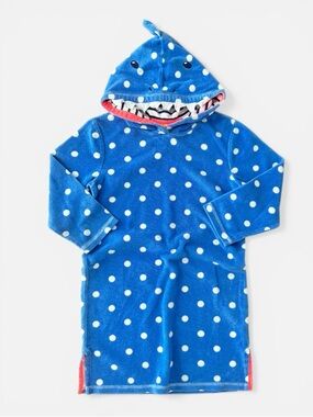 Mini Boden Blue Polka Dot Hooded Shark Swim Coverup size 6/7